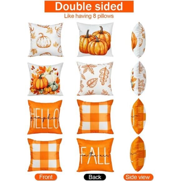 TOYPOPOR Fall Decorations for Home, 4 Packs Double Sided Throw Pillow Covers, - Picture 3 of 8